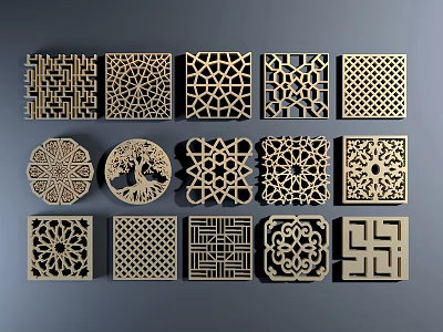 Various Wooden Carved Patterns With Different Shapes And Intricate Designs 3d model
