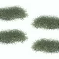 Four Lush Green Grass Clumps on White Background with Natural Texture