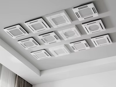 Multiple Ceiling Mounted Recessed White Air Conditioning Vents Neatly Arranged for Modern Indoor Interior Design 3d model