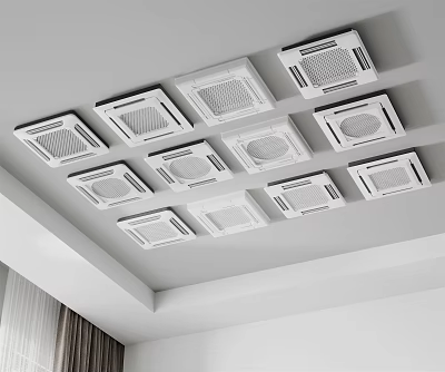 Multiple Ceiling Mounted Recessed White Air Conditioning Vents Neatly Arranged for Modern Indoor Interior Design 3d model