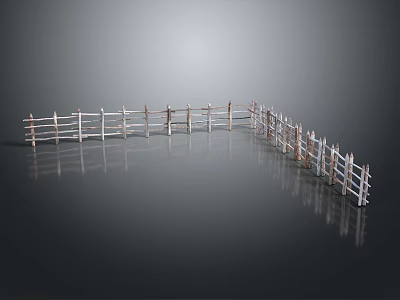 Curved Wooden Fence With Wooden And White Slats On Dark Smooth Floor With Reflection 3d model