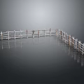 Curved Wooden Fence With Wooden And White Slats On Dark Smooth Floor With Reflection