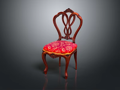 Classic Traditional Wooden Chair With Intricate Carved Backrest Curved Arms And Red Floral Upholstery 3d model