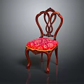 Classic Traditional Wooden Chair With Intricate Carved Backrest Curved Arms And Red Floral Upholstery