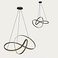 Modern Geometric Chandelier With Intertwined Gold Metal Rings And LED Light Strips