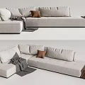 Modern Light Gray L shaped Sectional Sofa with Brown Throw Pillow Gray Blanket and Side Table 3d model