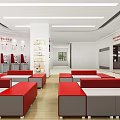 Modern Bank Lobby Interior With Open Layout Comfortable Seating And Service Counters 3d model