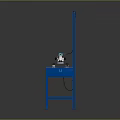 Industrial Style Blue Metal Frame Workbench Featuring Small Equipment On Tabletop