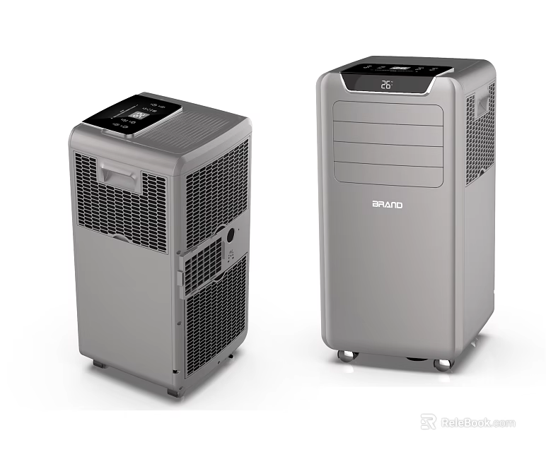 Two Gray Portable Air Coolers With Digital Display And Mobility Wheels 3d model 