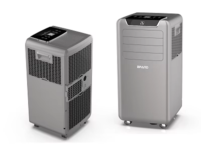 Two Gray Portable Air Coolers With Digital Display And Mobility Wheels 3d model