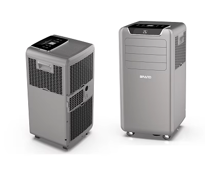 Two Gray Portable Air Coolers With Digital Display And Mobility Wheels 3d model
