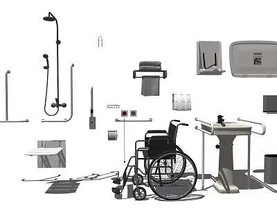 Accessible Bathroom Set With Wheelchair Friendly Design Grab Bars Shower System Toilet And Sink 3d model