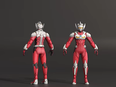Game Movie Character Red White Suit Front Back View With Silver Armor Helmet 3d model