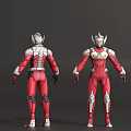 Game Movie Character Red White Suit Front Back View With Silver Armor Helmet