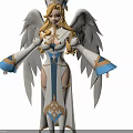 Woman in Angelic Costume with White Wings Golden Crown and Blue Accents