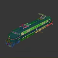 Blue and White Electric Train Model with Red Pantographs on Top and Detailed Design
