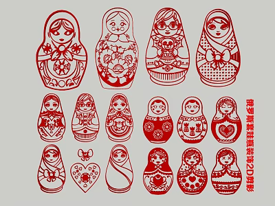 Traditional Matryoshka Doll Pendants With Red Decorative Patterns And Various Designs 3d model