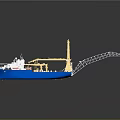 Blue Crane Ship Model With Large Yellow Crane Long Arm And Blue Hull Design
