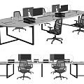Modern Office Desk Setup With Computers Ergonomic Chairs And Workspace Design 3d model