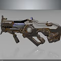 Futuristic Sci-Fi Weapon Featuring Metallic Structure Mechanical Parts And Blue Accents