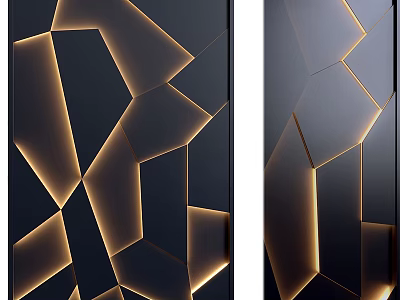 Modern Black Wall Design With Geometric Patterns And Gold Accent Lighting 3d model