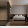 Modern Hotel Guest Room Featuring King Size Bed Floor to Ceiling Windows and Bathroom