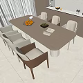 Modern Minimalist Dining Table Set With Beige Chairs Fruit Bowl And Wooden Cabinets