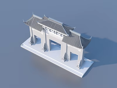 Traditional Chinese Archway Model With Pagoda Style Roof And Stone Pillars 3d model