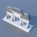 Traditional Chinese Archway Model With Pagoda Style Roof And Stone Pillars