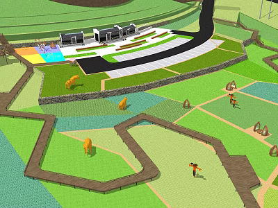 Scenic Post Station with Landscaped Paths Green Terrain and Visitor Areas 3d model