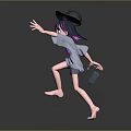 Woman 3D Character With Black Hat Purple Streaked Hair Grey Shirt Pink Belt Reaching Hand