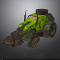 Industrial Style 3D Tractor Model With Green Brown Large Wheels And Front Blade