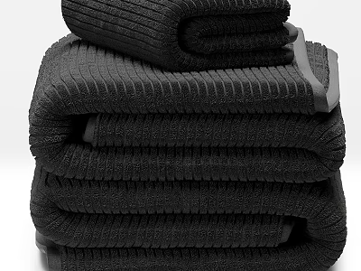 Soft Absorbent Ribbed Black Bath Towels Stacked with High Quality Material 3d model