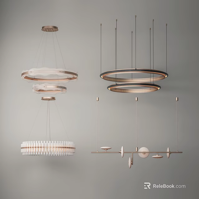 Modern Chandeliers With Circular And Linear Hanging Designs For Interior Decor 3d model