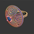 Elegant Orange Metal Ring With Blue Gemstone Center And Decorative Blue Stones