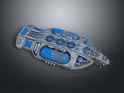Sci Fi Spaceship Model Featuring Blue Gray Mechanical Design With Detailed Gears And Cabin Structures 3d model