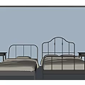 Modern Double Bed With Metal Frame Decorative Headboard Light Colored Bed Sheets And Nightstands 3d model