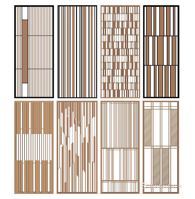 Stylish Wooden Room Dividers With Striped And Geometric Patterns For Interior Decor 3d model 
