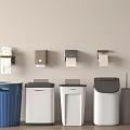 Public Facilities With Various Colored Waste Bins And Wall Mounted Tissue Holders 3d model