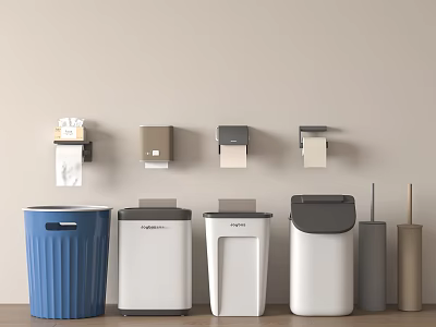 Public Facilities With Various Colored Waste Bins And Wall Mounted Tissue Holders 3d model