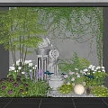 Courtyard Garden With Ivy Covered Wall Stone Fountain Circular Decor And Colorful Flowers