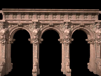 Ornate Classic Stone Carved Architectural Element With Arches Columns And Sculptures 3d model