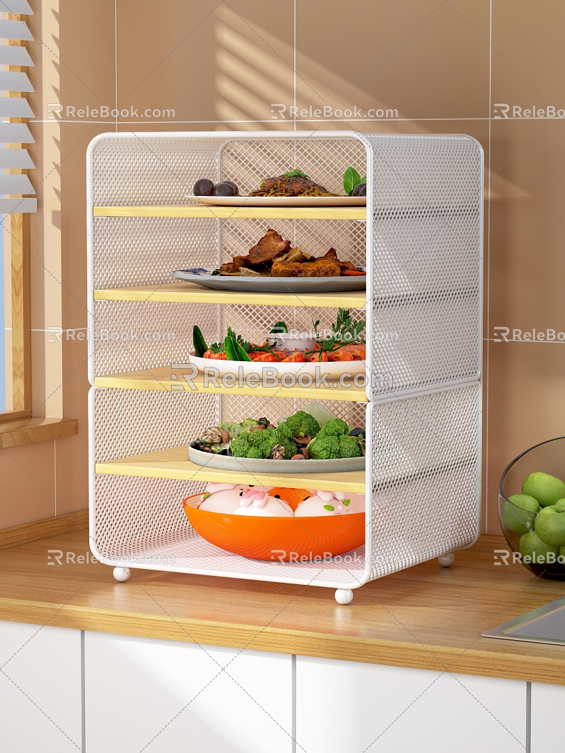 Stir-fried Steamed Bread Broccoli Shrimp Meat Leftover Storage Rack Kitchen Cabinet Vegetable Washing Basin Fruit Plate Apple Windowsill Countertop Tile 3d model