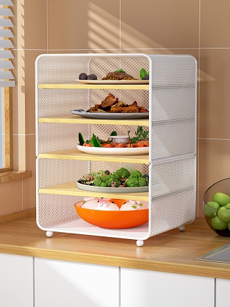 Stir-fried Steamed Bread Broccoli Shrimp Meat Leftover Storage Rack Kitchen Cabinet Vegetable Washing Basin Fruit Plate Apple Windowsill Countertop Tile 3d model