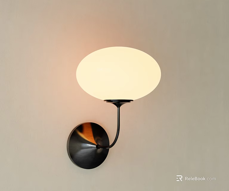 Modern Decorative Wall Lamp Featuring White Circular Shade And Black Metal Base 3d model 
