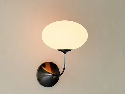 Modern Decorative Wall Lamp Featuring White Circular Shade And Black Metal Base 3d model