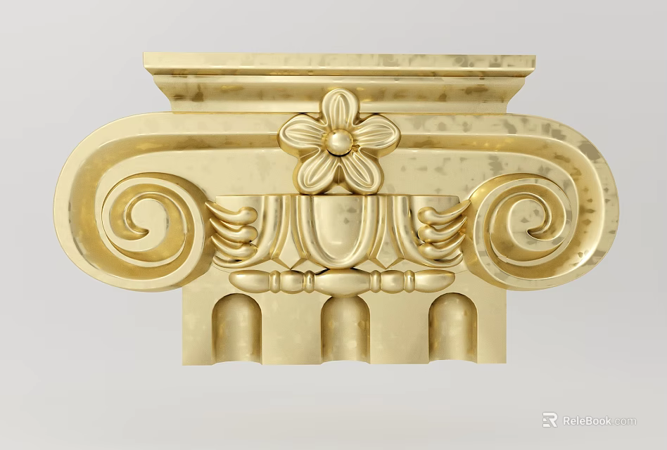 Golden Decorative Classical Capital With Floral Pattern And Scroll Design Elements 3d model