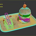Giant Chicken Burger With Fries And Condiments On Orange Tray