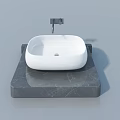 White Square Bathroom Sink On Black Marble Countertop With Silver Faucet