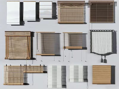 Different Window Blinds Types Featuring Wooden Bamboo And White Designs For Home Interior 3d model